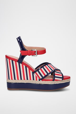 Sandales compensées en cuir Yulimar - Rouge et bleu marine