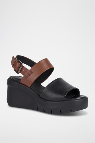Sandales compensées en cuir Torrence - Noir et marron clair