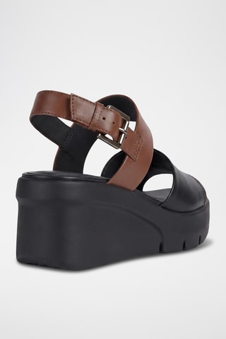 Sandales compensées en cuir Torrence - Noir et marron clair