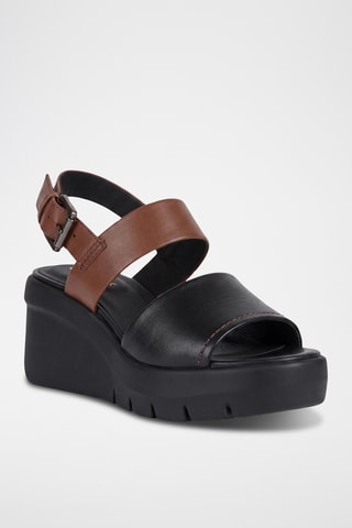 Sandales compensées en cuir Torrence - Noir et marron clair