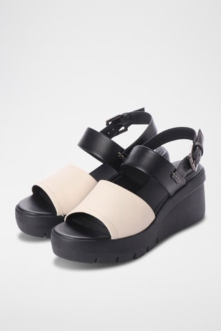 Sandales compensées en cuir Torrence - Noir et écru