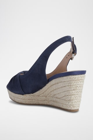 Sandales compensées en nubuck Soleil - Bleu marine