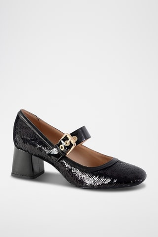 Babies à talons en cuir verni Seyla - Noir