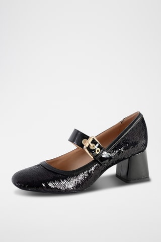 Babies à talons en cuir verni Seyla - Noir