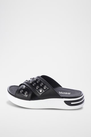 Mules plateformes en cuir Ottaya - Noir