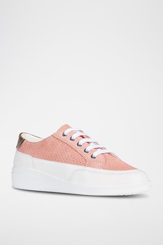 Baskets plateformes en cuir nappa nubuck Tahina - Corail et blanc