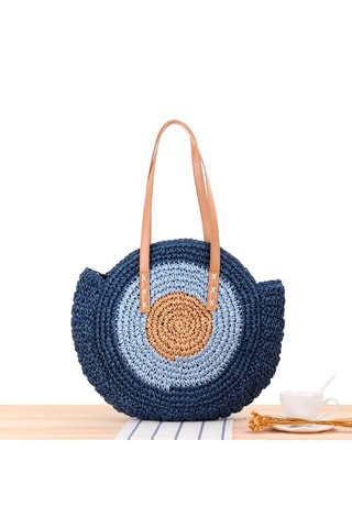 Bolso de rafia Dieppe - Azul y marrón