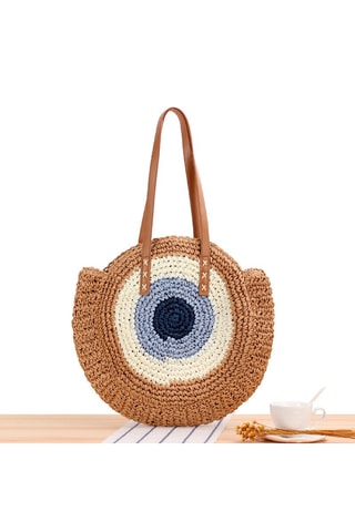Bolso de rafia Dieppe - Azul y marrón