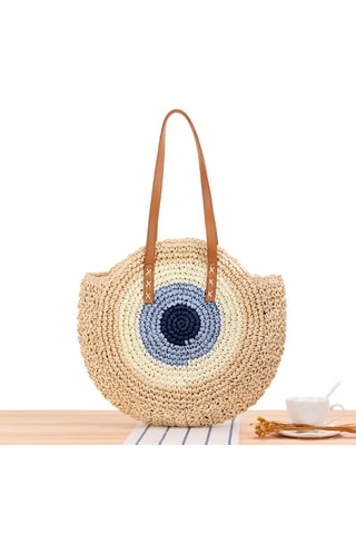 Bolso de rafia Dieppe - Beige y azul