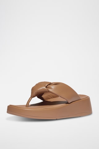 Tongs compensées en cuir - Marron