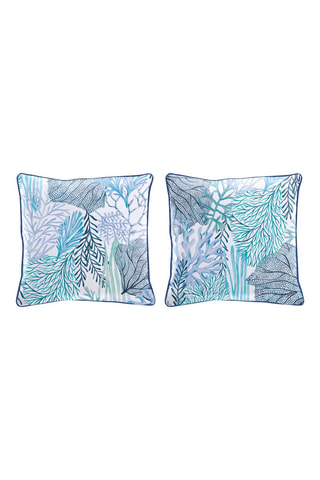 2 housses de coussin 57 fils/cm² Arrecife - Turquoise et blanc - 50 x 50 cm
