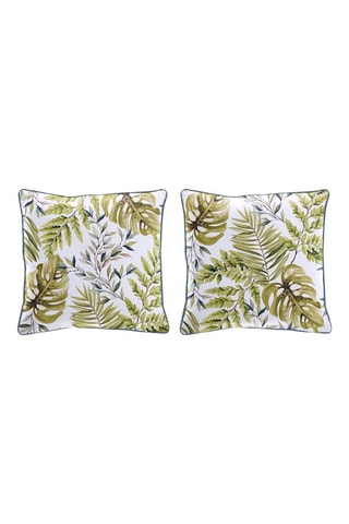 2 housses de coussin en coton 57 fils/cm² Stefania - Blanc et vert - 50 x 50 cm