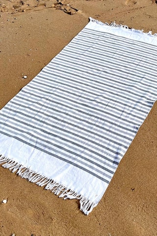 Serviette de plage Santorini - Gris et blanc - 90 x 170 cm