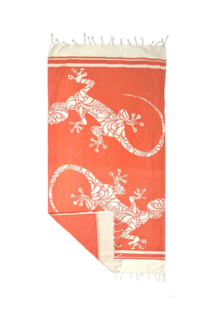 Serviette de plage Salamandras - Corail et blanc - 90 x 170 cm