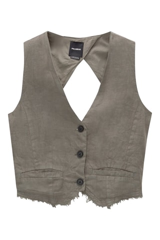 Linnen Gilet Kaki
