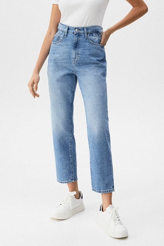 Jeans Recht Model Hoge Taille Blauw