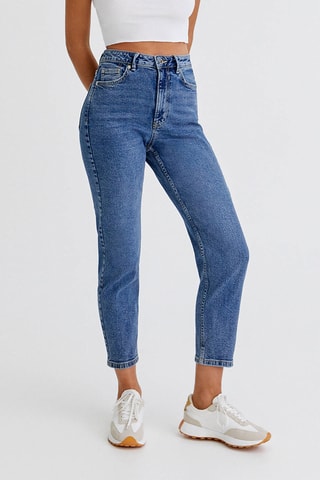 7/8 Jeans Mom Fit Hoge Taille Marineblauw