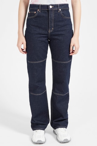 Jeans Recht Model Hoge Taille Marineblauw
