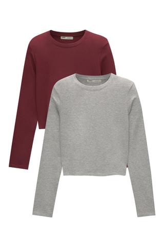2 T-shirts - Bordeauxrood en Grijs
