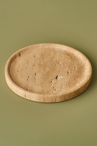 Plato decorativo redondo de travertino - 20 x 4 cm - Beige