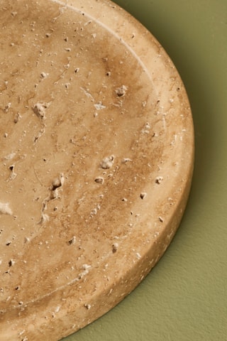 Plato decorativo redondo de travertino - 20 x 4 cm - Beige
