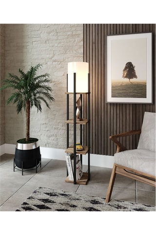 Candeeiro de pé Nora SRC - Preto e imitação de madeira - 60 W