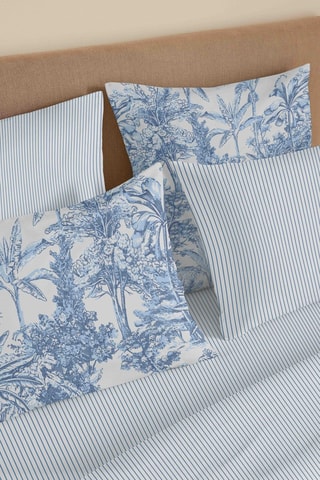 Pack parure de couette en coton 57 fils/cm² Adama - Bleu et blanc
