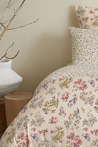 Pack parure de couette réversible en coton 57 fils/cm² - Beige et rose