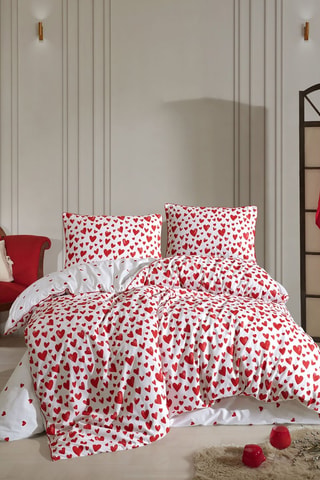 Parure de couette en coton 57 fils/cm² Amour - Rouge et blanc