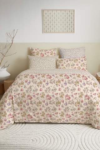 Pack parure de couette réversible en coton 57 fils/cm² - Beige et rose