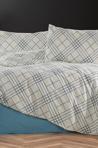 Parure de couette en coton Faelora - 57 fils/cm² - Blanc et bleu