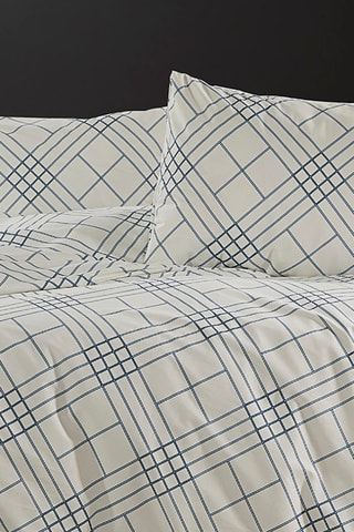 Parure de couette en coton Faelora - 57 fils/cm² - Blanc et bleu