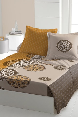 Parure de draps en coton 57 fils/cm² Yucatan - Ocre et marron