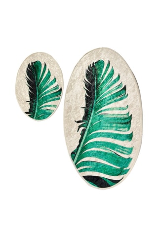 2 tapis de bain Floret - Blanc et vert - 50 x 60 cm / 60 x 100 cm