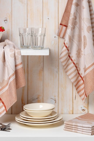 6 torchons Tresor Floral - Beige