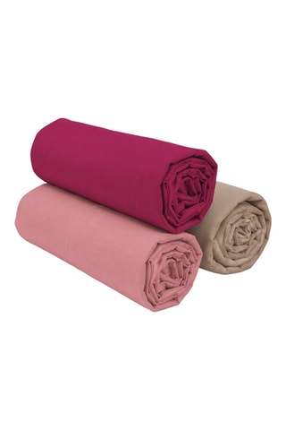 3 draps-housses en coton 57 fils/cm² - Rose et beige