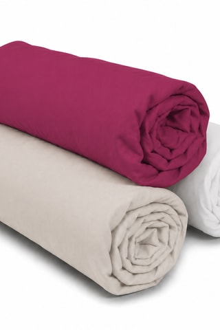 3 draps-housses en coton 57 fils/cm² - Blanc et beige