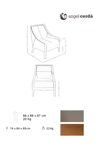Fauteuil - Gris et naturel - En cuir