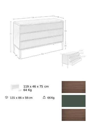 Commode en noyer - Naturel et vert - 119 x 75 x 46 cm