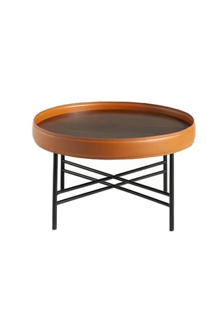 Table basse en bois et cuir - 62 x 62 x 35 cm