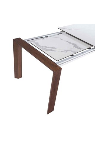 Mesa de refeição extensível em porcelana e madeira placada a nogueira. - 180/235 x 90 x 75 cm