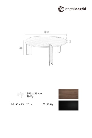 Table basse en noyer - 90 x 36 x 90 cm