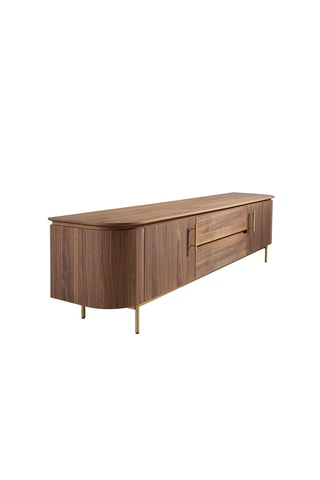 Meuble TV 2 portes en noyer - Naturel -  - 220 x 55 x 45 cm