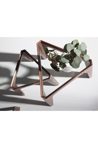 Table d'appoint en bois et verre - Imitation noyer - 44 x 44 x 55 cm