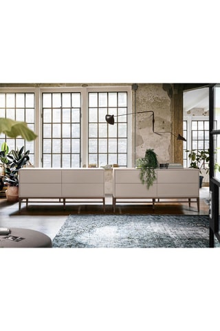 Buffet 4 tiroirs - Gris et imitation noyer - 160 x 45 x 80 cm