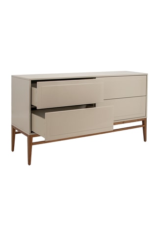 Buffet 4 tiroirs - Gris et imitation noyer - 160 x 45 x 80 cm