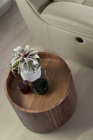 Table d'appoint ovale 1 tiroir - Imitation noyer - 53 x 53 x 44 cm