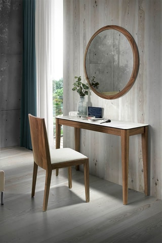 Console en porcelaine et noyer -  120 x 75 x 39 cm