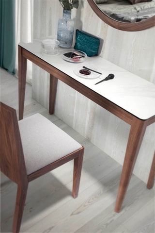 Console en porcelaine et noyer -  120 x 75 x 39 cm