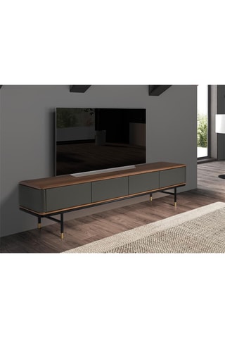 Meuble TV 4 tiroirs - Imitation noyer et ardoise - 200 x 50 x 45 cm